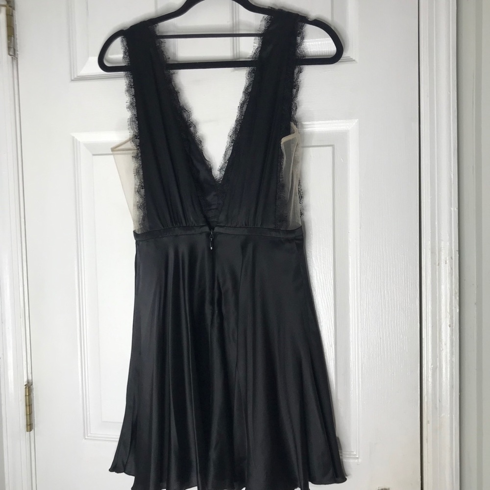 BEBE Silk Fit And Flare Lace Trim Babydoll Dress - Picture 10 of 11
